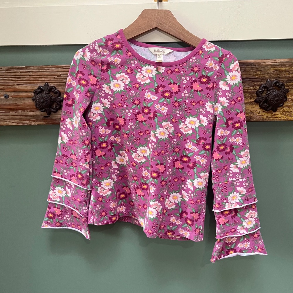 Matilda Jane Girls Pink Purple Floral Ruffle Tiered Sleeve Top Size 8